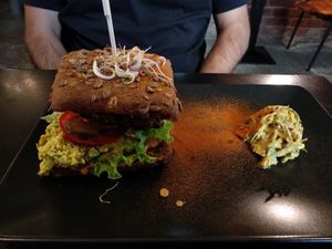 We loved the side of coleslaw and the tofu 'egg' in the burger. at Vegan Inspiratsioon in Tallinn