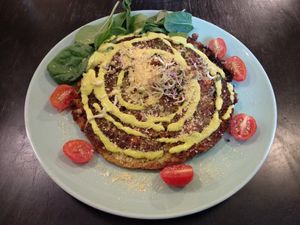 Chickpea omelette. Nice and crispy. at Vegan Inspiratsioon in Tallinn