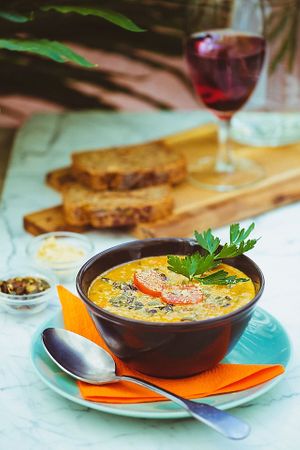 Slightly spicy vegetable lentil soup. at Vegan Inspiratsioon in Tallinn