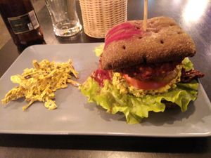 Burger and coleslaw.  Yum. at Vegan Inspiratsioon in Tallinn