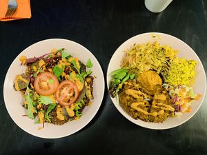 two vegan main courses (quinoa salad & spicy bowl) at Vegan Inspiratsioon in Tallinn