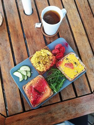 Crunchy toast and rooibos tea at Vegan Inspiratsioon in Tallinn