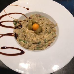 Mushroom and wild garlic pesto risotto.  at Vegan Inspiratsioon in Tallinn