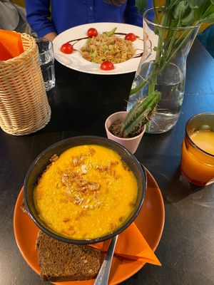 Spicy carrot-ginger puree soup at Vegan Inspiratsioon in Tallinn