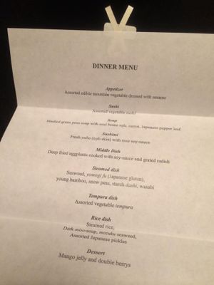 Dinner course menu at Gora Kadan in Hakone