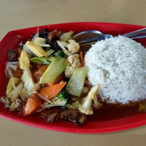 mixed veg rice at Come On Veggie Cafe in Kuching