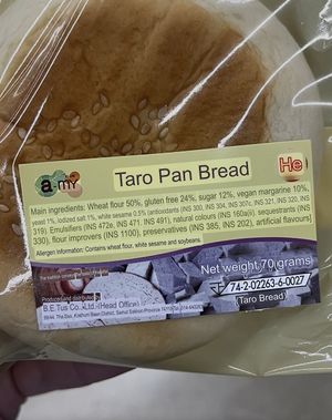 Taro pan bread ingredients translated  at Tops Market Samui in Koh Samui