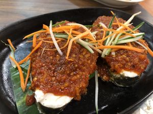 Hot plate sambal fish at Kiat Lim Vegetarian Food 吉林素食 in Northeast Singapore