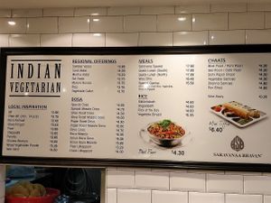 menu  at Saravana Bhavan - Raffles Place in Central Singapore
