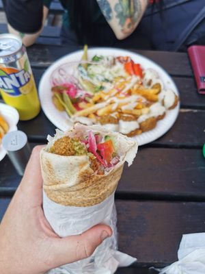 Falafelrulle & falafelrallrik (background) at Möllans Falafel in Malmo