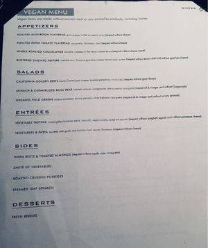 Vegan menu at Seasons 52 in Dallas