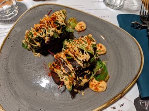 Tacos di mais blue ed avocado. at Romeow Cat Bistrot in Rome