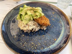 Jack fruit in tartar sauce  at Romeow Cat Bistrot in Rome