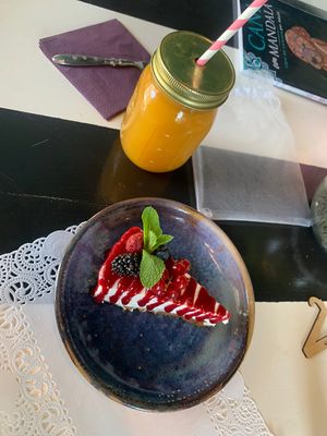 White cake and ginger pressed juice  at Romeow Cat Bistrot in Rome