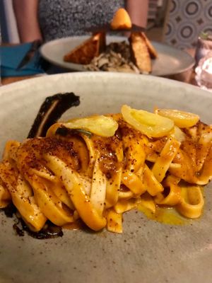 Creamy pasta from my first visit at Romeow Cat Bistrot in Rome