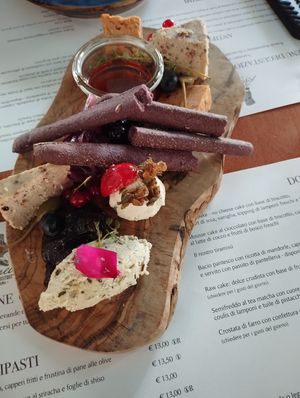 Cheese board (P.S the sauce is honey) at Romeow Cat Bistrot in Rome