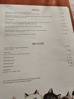 Menu (during lunch) at Romeow Cat Bistrot in Rome