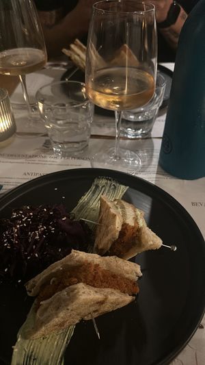 katsu sandu & pinot grigio  at Romeow Cat Bistrot in Rome