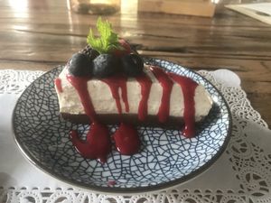 Amazing cheesecake at Romeow Cat Bistrot in Rome