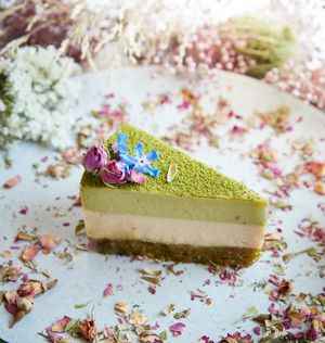 Raw cake pistacchio e vaniglia at Romeow Cat Bistrot in Rome