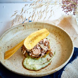 Roasted Jack fruit with aromatic herbs, zucchini, fennel and crispy platano.. at Romeow Cat Bistrot in Rome