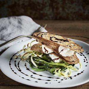 Almond ricotta, puntarelle ripassate at Romeow Cat Bistrot in Rome
