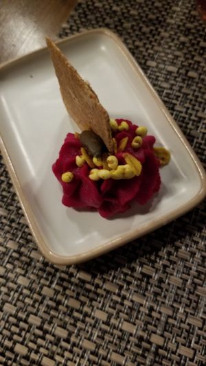 Beet cheese complimentary appetizer at Romeow Cat Bistrot in Rome