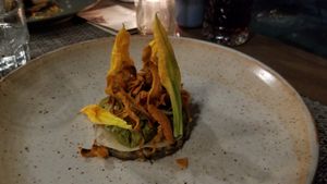 Eggplant squash blossoms at Romeow Cat Bistrot in Rome
