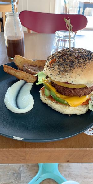 Burger and smoothie at Romeow Cat Bistrot in Rome