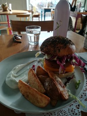 Beyond meat burger at Romeow Cat Bistrot in Rome