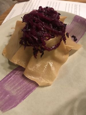 Potatoes and zucchini savoury pie with cashew cheese  at Romeow Cat Bistrot in Rome