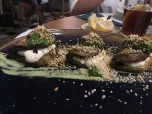 Melanzane and almond ricotta with pesto at Romeow Cat Bistrot in Rome