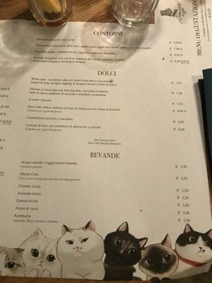 Menu at Romeow Cat Bistrot in Rome