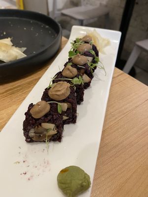 Black rice mushroom rolls at Beyond Sushi in New York City