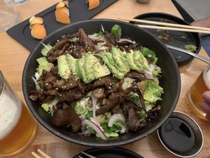 Applewood Smoked Oyster Mushroom salad  at Beyond Sushi in New York City