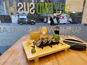 Spicy jackfruit crab roll  at Beyond Sushi in New York City