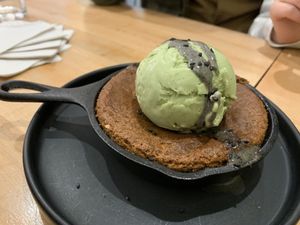 Black sesame cookie skillet with matcha ice cream   at Beyond Sushi in New York City
