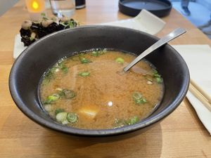 Miso soup - very flavourful   at Beyond Sushi in New York City