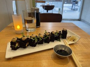 Mighty Mushroom rolls - one of their favorite items   at Beyond Sushi in New York City