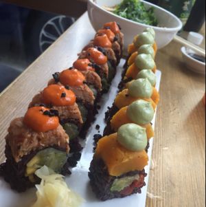 seasonal roll and sunny side roll at Beyond Sushi in New York City