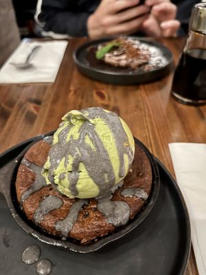 warm cookie with avocado icecream and black sesame dressing  at Beyond Sushi in New York City