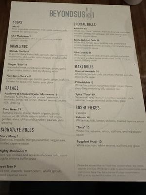Menu  at Beyond Sushi in New York City