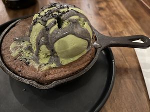 Dessert cookie with avocado ice cream  at Beyond Sushi in New York City