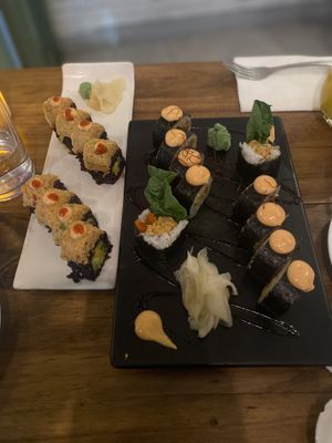 Spicy mango left. Spicy jackfruit crab (right)  at Beyond Sushi in New York City