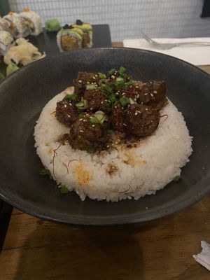 Glazed impossible meatballs   at Beyond Sushi in New York City