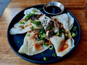 Dumplings with Impossible meat at Beyond Sushi in New York City