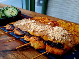 Chick'n satay at Beyond Sushi in New York City
