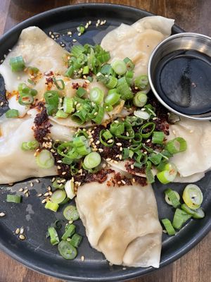 “Beef” dumplings  at Beyond Sushi in New York City