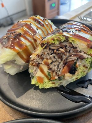 Nutty buddy wrap—just ok  at Beyond Sushi in New York City