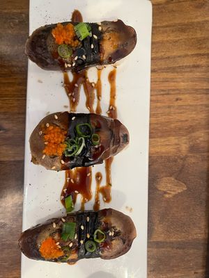Eggplant nigiri—yum  at Beyond Sushi in New York City